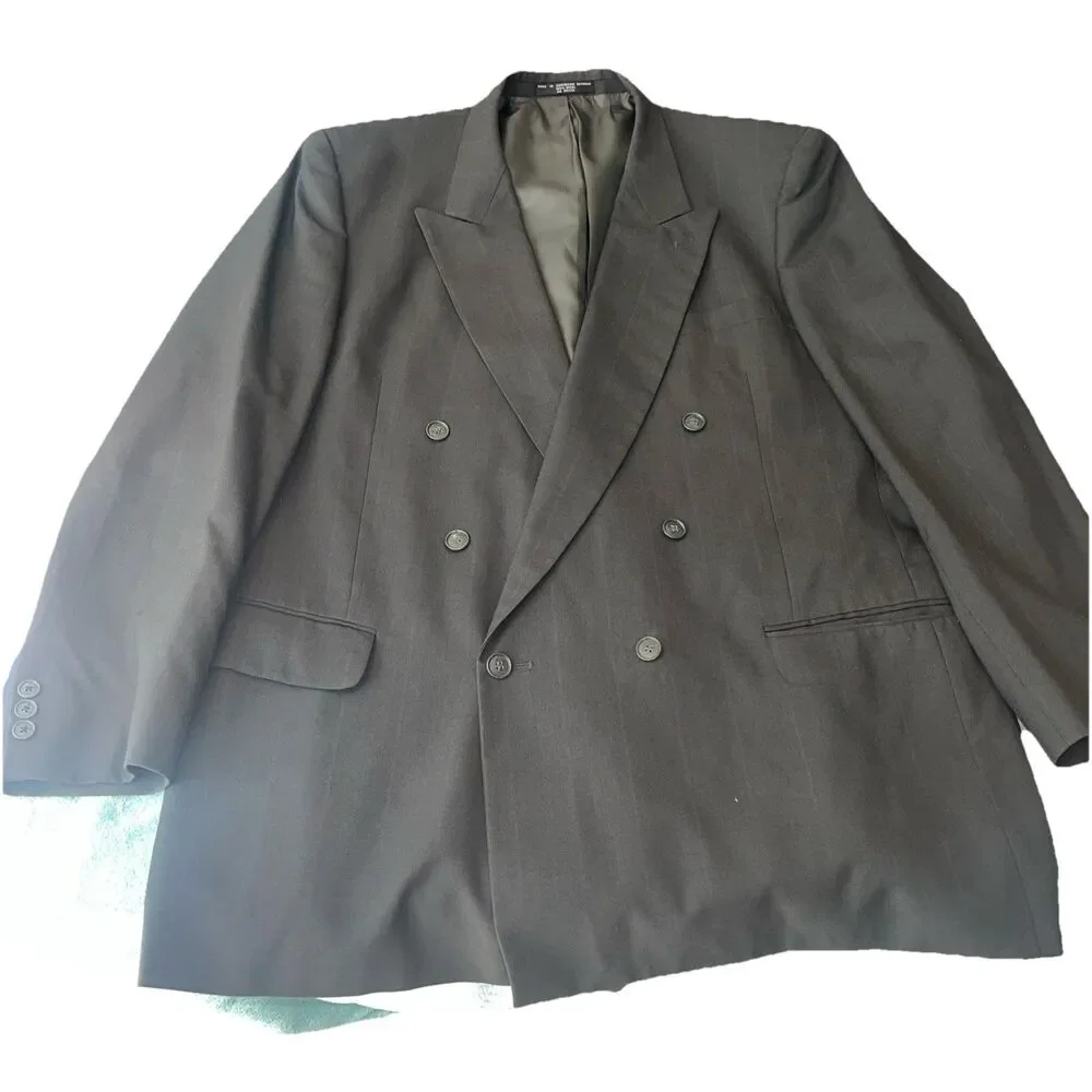 Scaasi Men’s 100% Wool Lined Gray StripeDouble Breasted Suit Jacket Size 48 Long - Picture 9 of 9